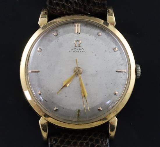 A gentlemans late 1940s 18ct gold Omega automatic wrist watch,